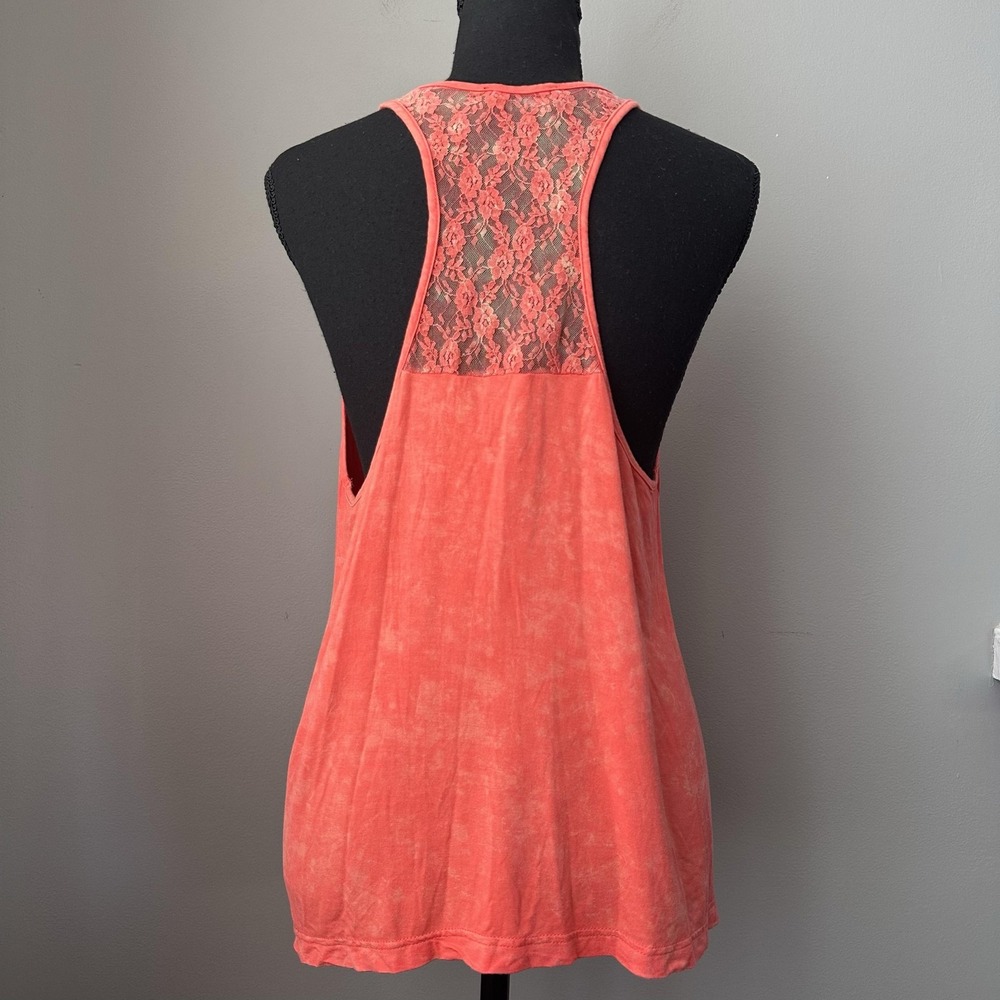 POL Tank Top Womens Small Coral Lace Back Racerback Festival Swing Boho Fairy - Picture 2 of 7